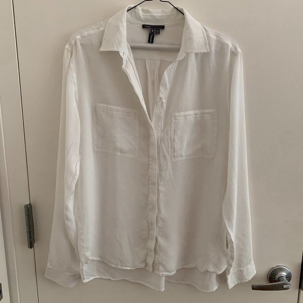 Vince Bergdorf Goodman White Button Down Collared Long Sleeve Shirt | M / Medium